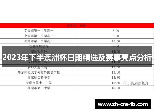 2023年下半澳洲杯日期精选及赛事亮点分析